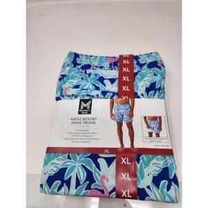 Member's Mark Mens Resort Swim Trunks Blue Polyester Blend Tropical Size XL